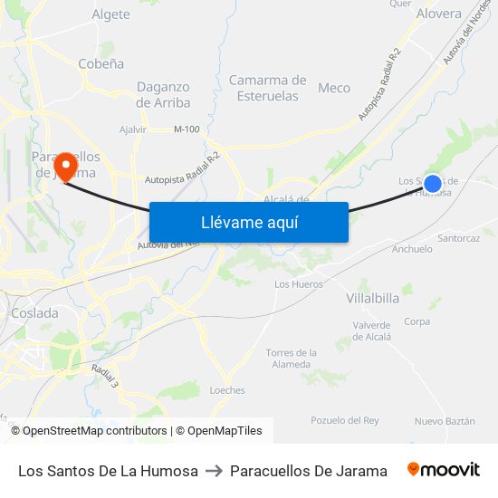 Los Santos De La Humosa to Paracuellos De Jarama map