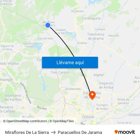 Miraflores De La Sierra to Paracuellos De Jarama map