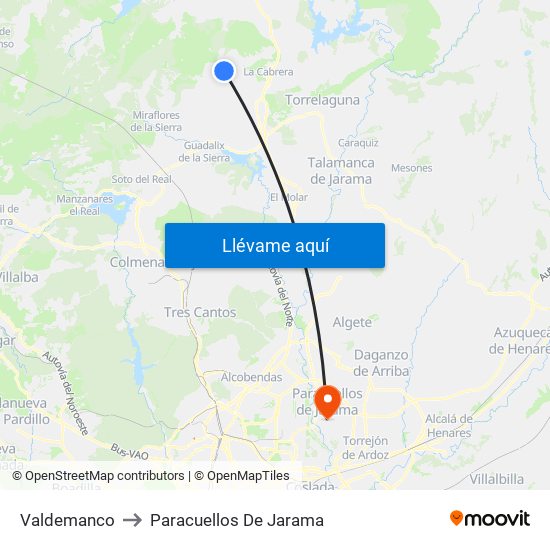 Valdemanco to Paracuellos De Jarama map