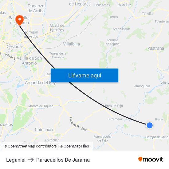 Leganiel to Paracuellos De Jarama map