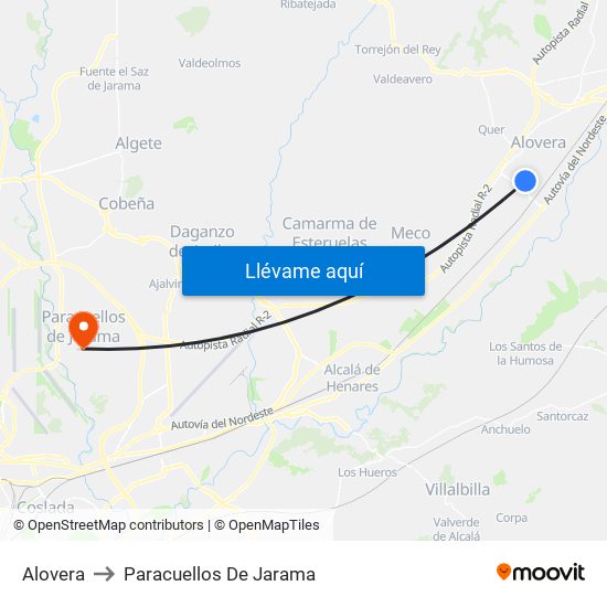 Alovera to Paracuellos De Jarama map