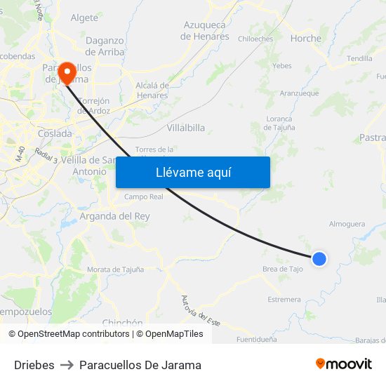 Driebes to Paracuellos De Jarama map