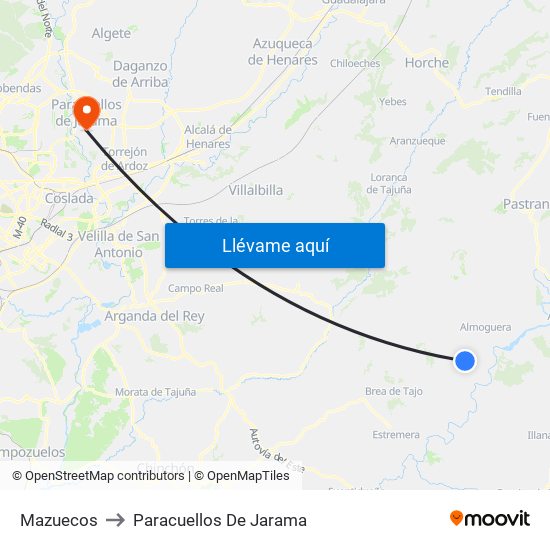 Mazuecos to Paracuellos De Jarama map