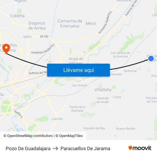 Pozo De Guadalajara to Paracuellos De Jarama map
