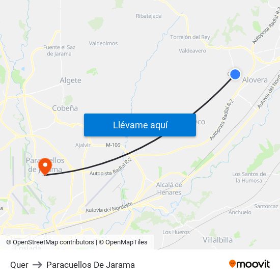 Quer to Paracuellos De Jarama map