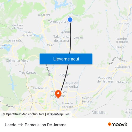 Uceda to Paracuellos De Jarama map