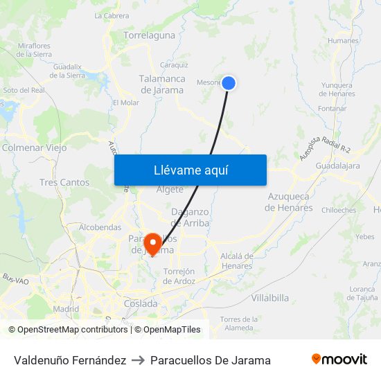 Valdenuño Fernández to Paracuellos De Jarama map