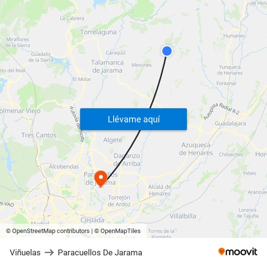 Viñuelas to Paracuellos De Jarama map