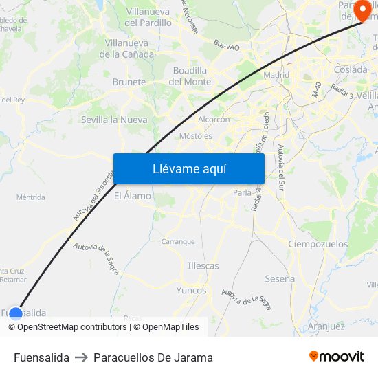 Fuensalida to Paracuellos De Jarama map