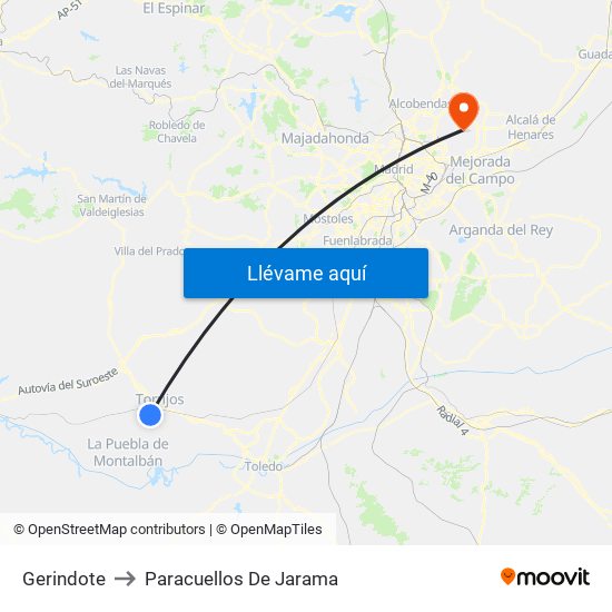 Gerindote to Paracuellos De Jarama map