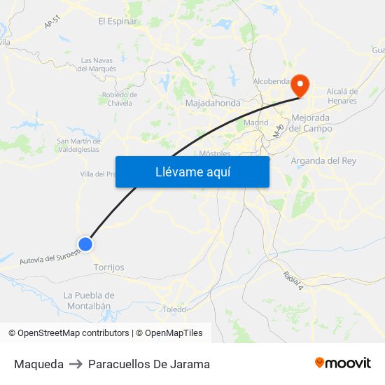 Maqueda to Paracuellos De Jarama map