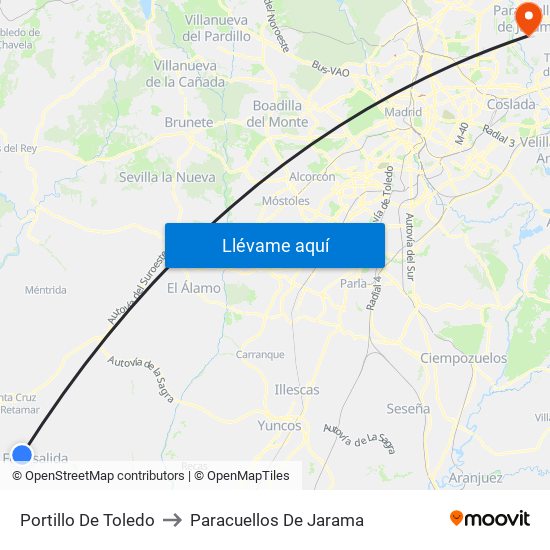 Portillo De Toledo to Paracuellos De Jarama map