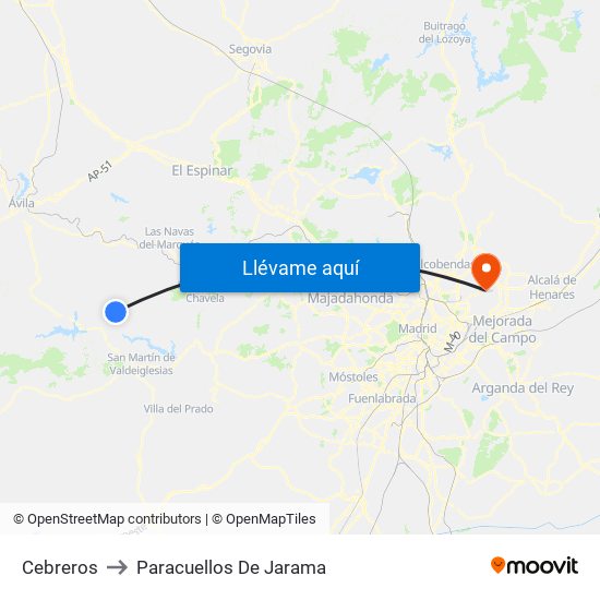 Cebreros to Paracuellos De Jarama map