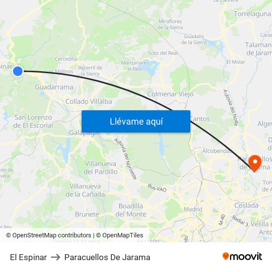 El Espinar to Paracuellos De Jarama map