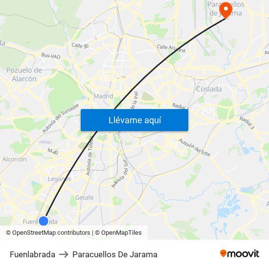 Fuenlabrada to Paracuellos De Jarama map