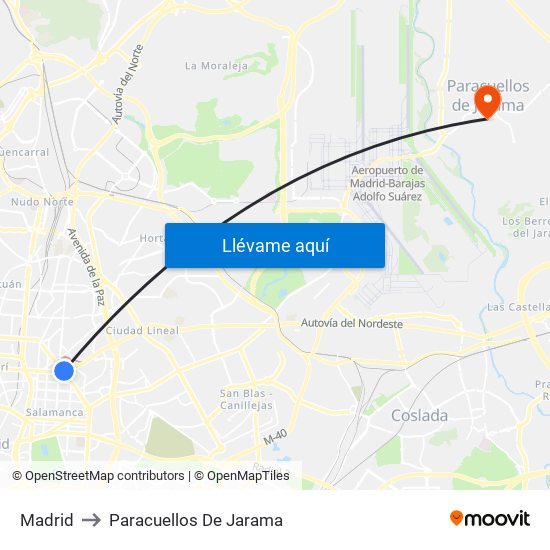 Madrid to Paracuellos De Jarama map