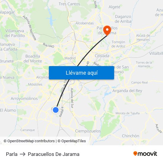 Parla to Paracuellos De Jarama map