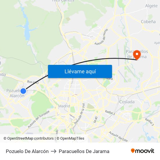 Pozuelo De Alarcón to Paracuellos De Jarama map