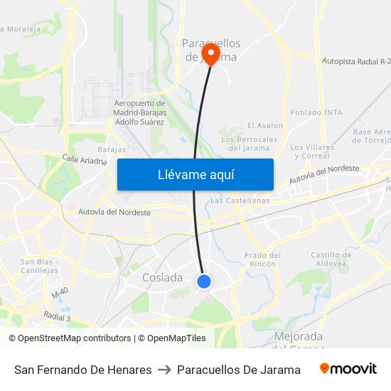 San Fernando De Henares to Paracuellos De Jarama map