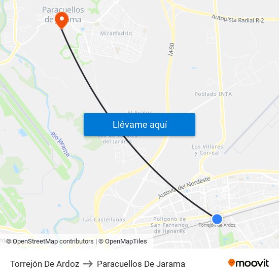 Torrejón De Ardoz to Paracuellos De Jarama map