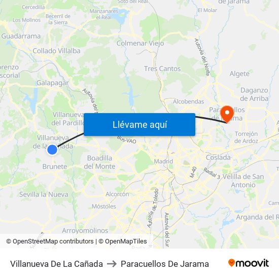 Villanueva De La Cañada to Paracuellos De Jarama map