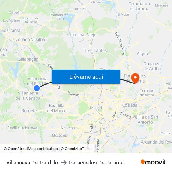 Villanueva Del Pardillo to Paracuellos De Jarama map