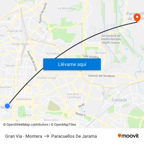 Gran Vía - Montera to Paracuellos De Jarama map