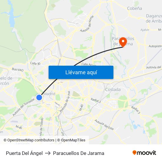 Puerta Del Ángel to Paracuellos De Jarama map