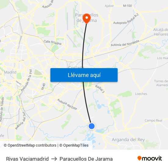 Rivas Vaciamadrid to Paracuellos De Jarama map