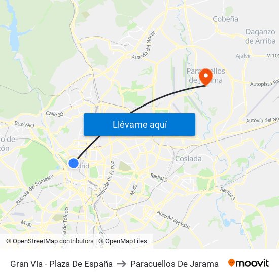 Gran Vía - Plaza De España to Paracuellos De Jarama map