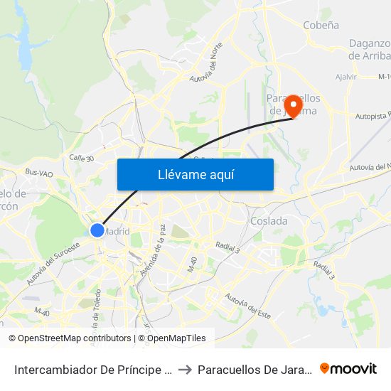Intercambiador De Príncipe Pío to Paracuellos De Jarama map