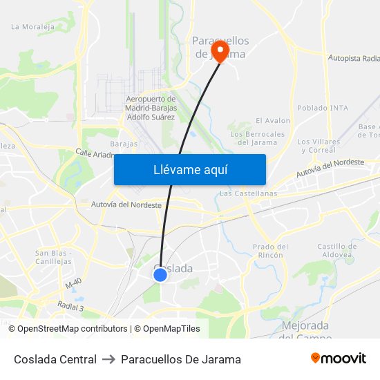 Coslada Central to Paracuellos De Jarama map