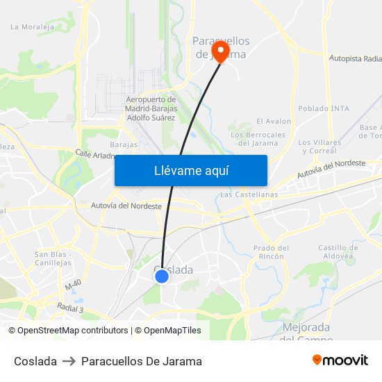 Coslada to Paracuellos De Jarama map
