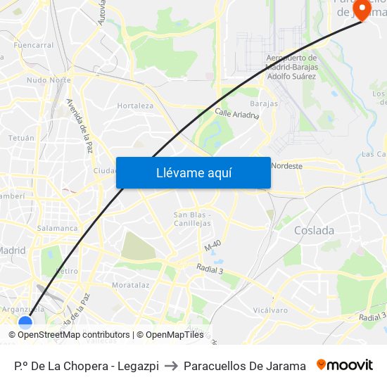 P.º De La Chopera - Legazpi to Paracuellos De Jarama map