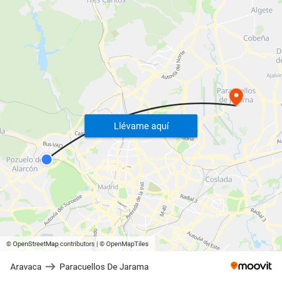 Aravaca to Paracuellos De Jarama map