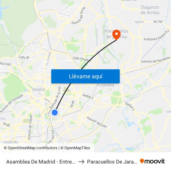 Asamblea De Madrid - Entrevías to Paracuellos De Jarama map