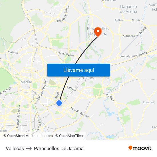 Vallecas to Paracuellos De Jarama map