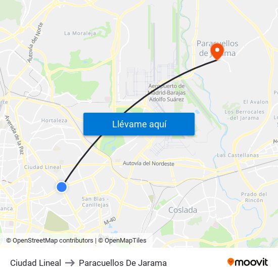 Ciudad Lineal to Paracuellos De Jarama map