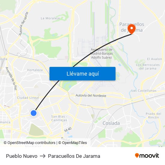 Pueblo Nuevo to Paracuellos De Jarama map