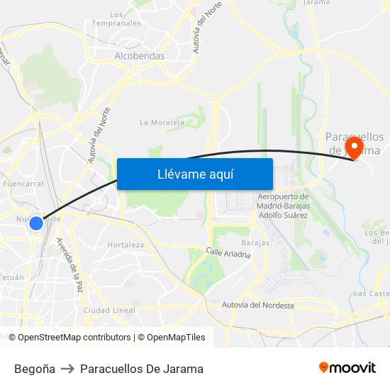 Begoña to Paracuellos De Jarama map