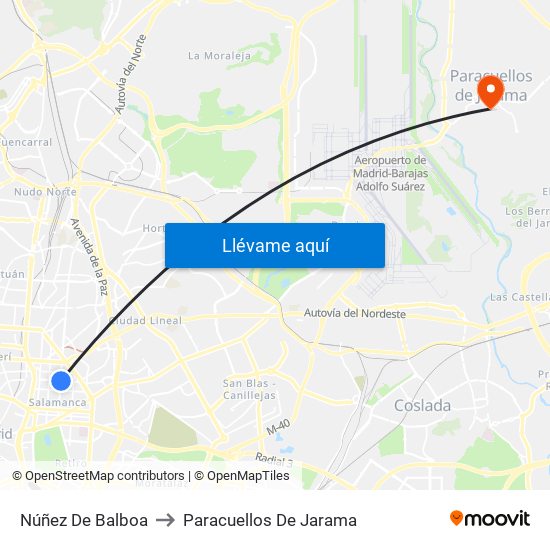 Núñez De Balboa to Paracuellos De Jarama map