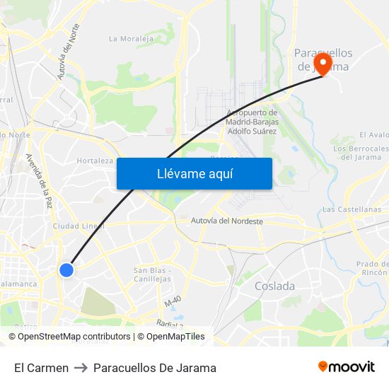 El Carmen to Paracuellos De Jarama map