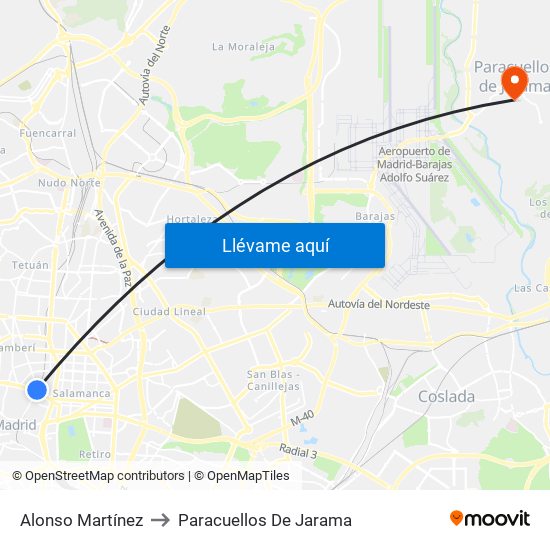 Alonso Martínez to Paracuellos De Jarama map