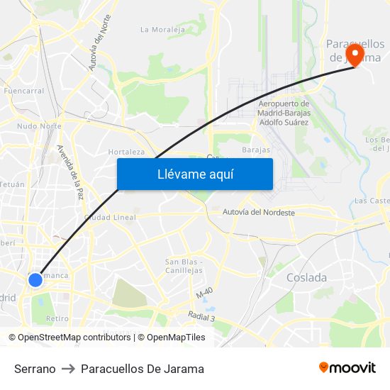 Serrano to Paracuellos De Jarama map