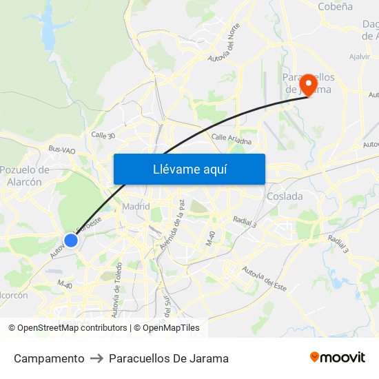 Campamento to Paracuellos De Jarama map