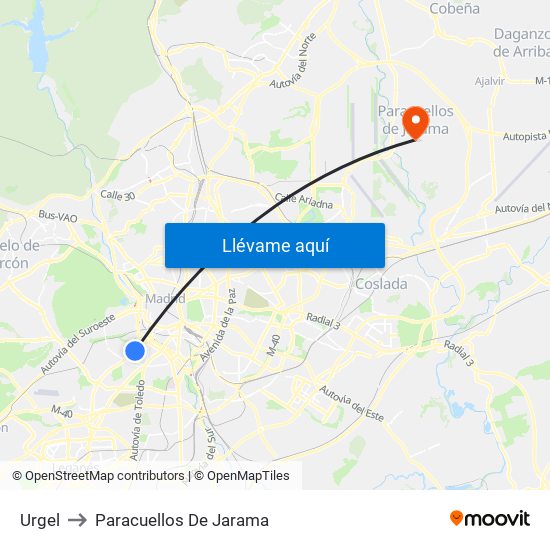 Urgel to Paracuellos De Jarama map