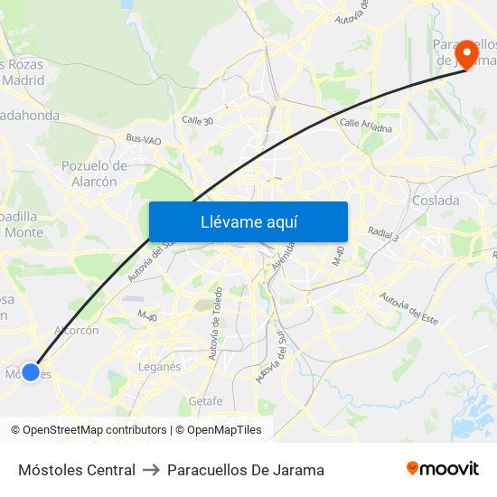Móstoles Central to Paracuellos De Jarama map