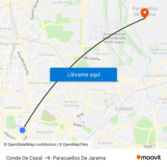 Conde De Casal to Paracuellos De Jarama map