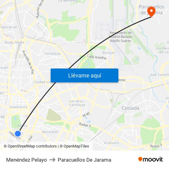 Menéndez Pelayo to Paracuellos De Jarama map