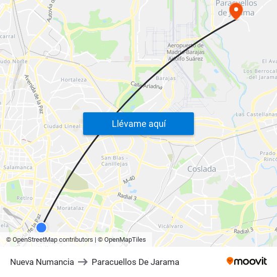 Nueva Numancia to Paracuellos De Jarama map